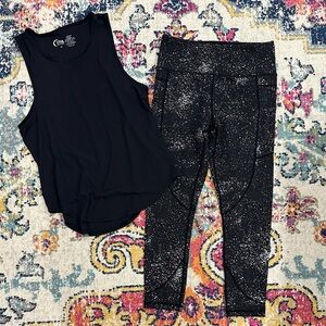 ZYIA Black and White Speckled Leggings and Tank Set